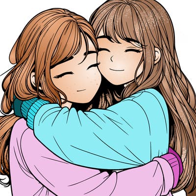 realistic two girls hugging