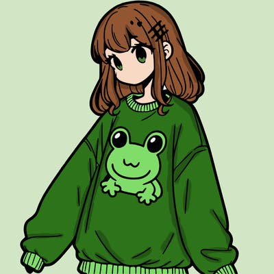 girl wearing frogging sweatshirt