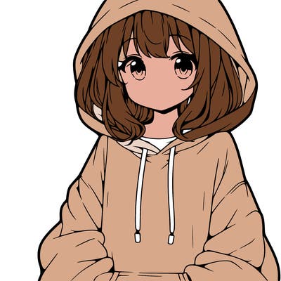 anime girl wearing an oversized hoodie
