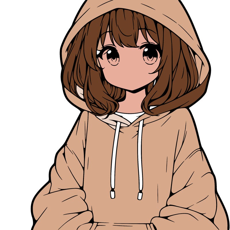 anime girl wearing an oversized hoodie