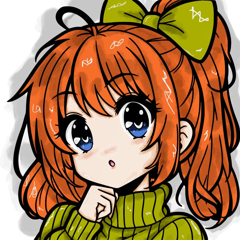 anime girl with hairbow wearing a turtleneck