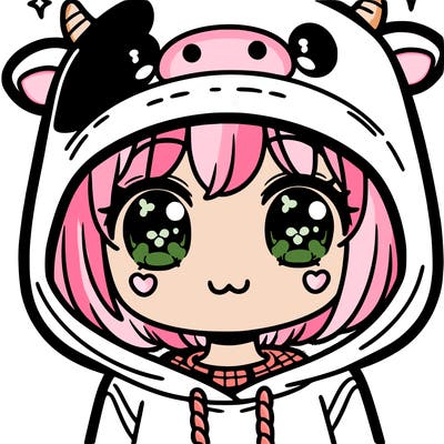 kawaii girl with cow hoodie
