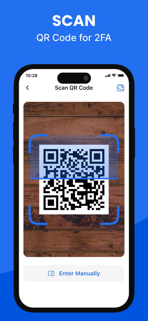iPhone scanning a QR code for two-factor authentication setup in the Authenticator App.