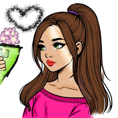 realistic girl with a high ponytail