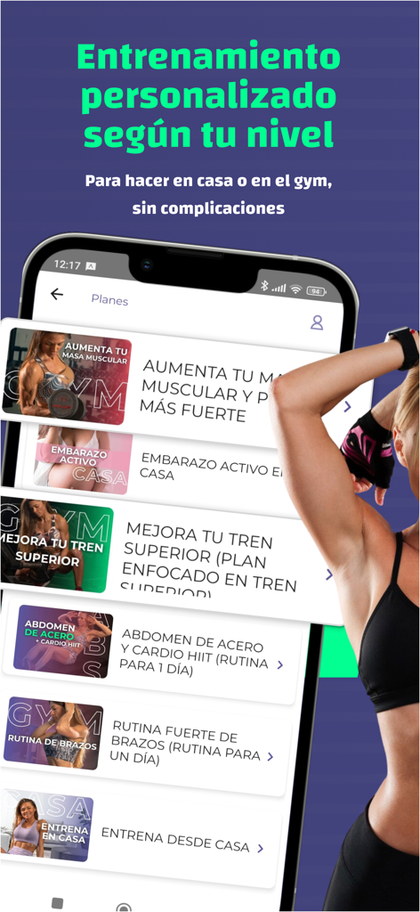 Fitclub Fuerza Femenina - Fitclub Fuerza Femenina mobile app screen showing personalized fitness training plans for women