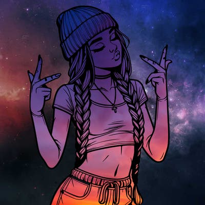 realistic teenage girl with braids and a beanie and crop top doing 🫶🏼
