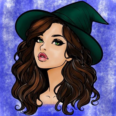 realistic witch girl with wavy hair and lips