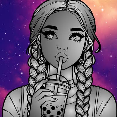 realistic girl with braided hair drinking boba