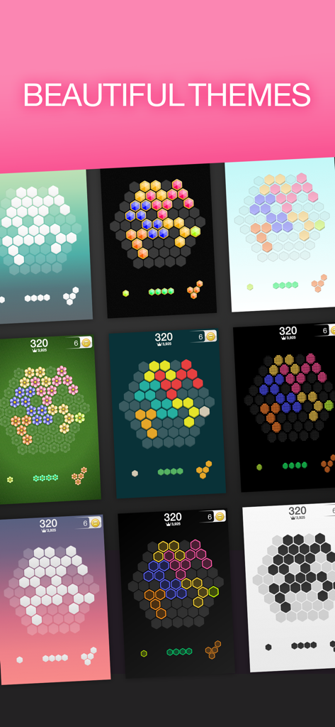 Hex FRVR - A collection of different colorful and minimalist hexagonal board themes for the Hex FRVR puzzle game.
