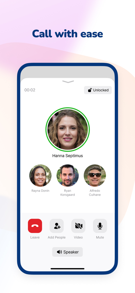 YuChat Business Communication - YuChat app interface showing a group video call with multiple professional participants and call management controls