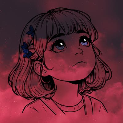 realistic girl looking up