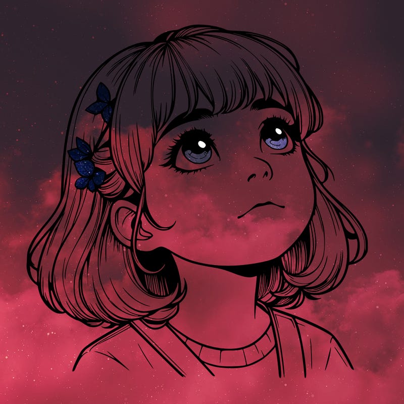 realistic girl looking up