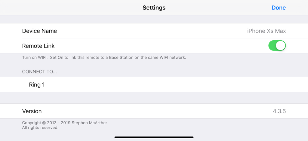 토너먼트 심판을 위해 1번 링에 연결된 원격 장치를 보여주는 sparMaster 채점 앱의 설정 화면