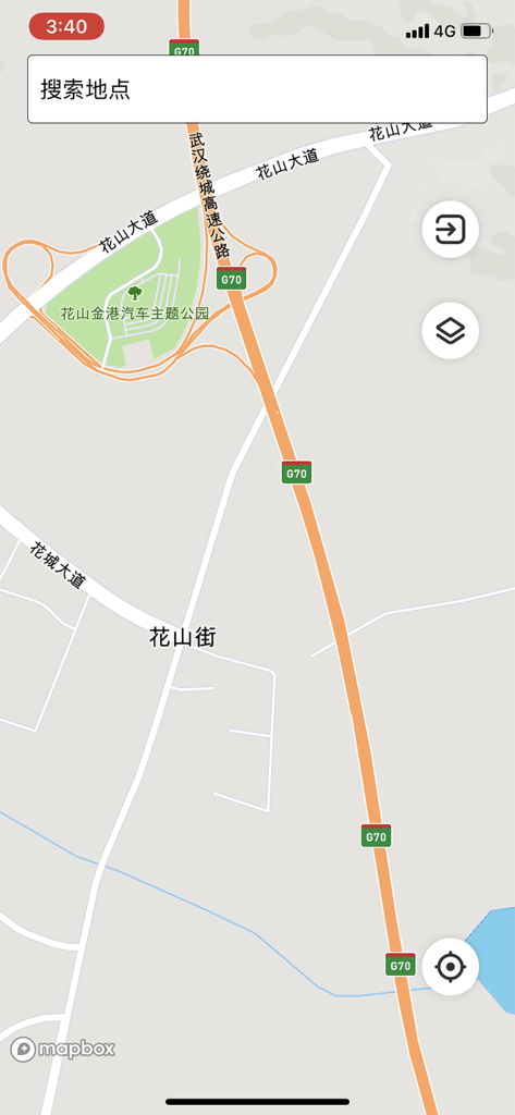 Kartenansichtsoberfläche der Carbit Ride Navigations-App mit einer Suchleiste und Mapbox-Integration