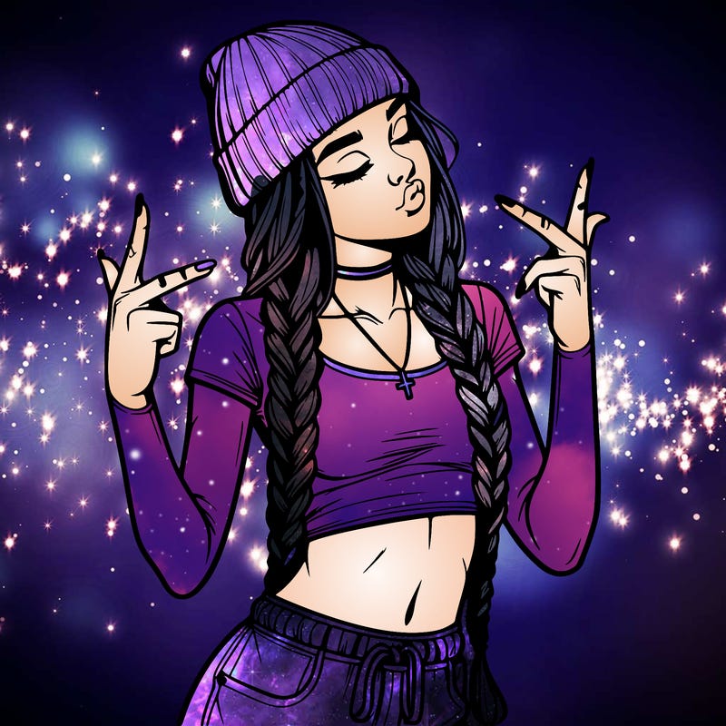 realistic teenage girl with braids and a beanie and crop top doing 🫶🏼