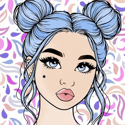 realistic girl with two buns on her hair and lips