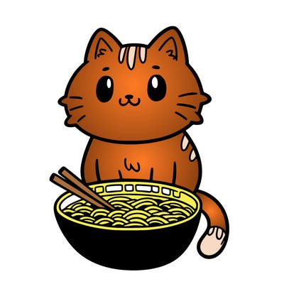cat sitting in ramen