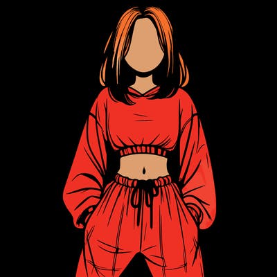 realistic girl faceless with baggy pants and a crop top