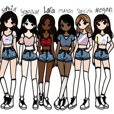 a group of girls wearing crop tops and shorts