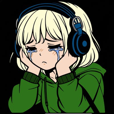 teenage girl crying with headphones