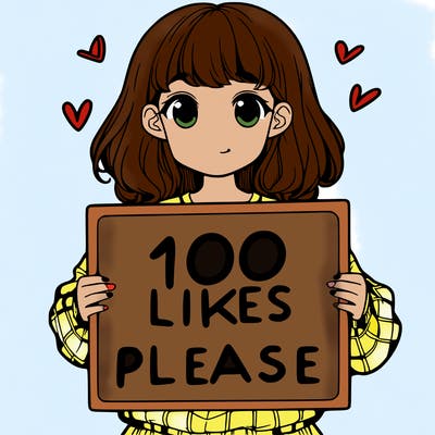 a girl holding a sign saying 100 likes please