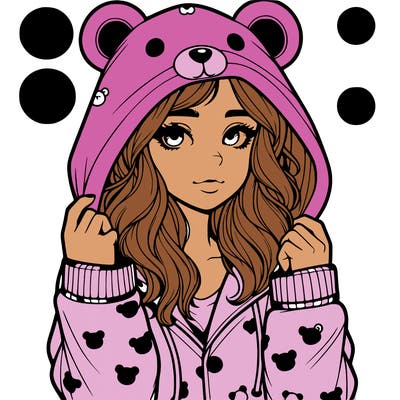 realistic girl in a animal pjs hoodie