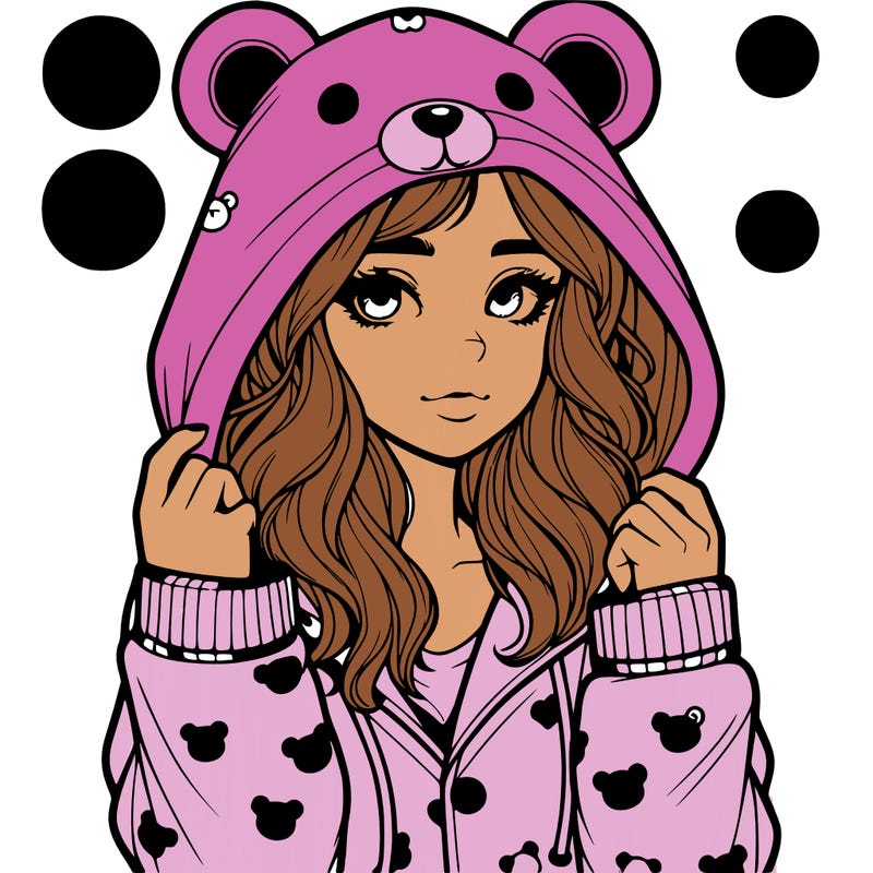 realistic girl in a animal pjs hoodie