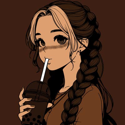 realistic girl with braided hair drinking boba