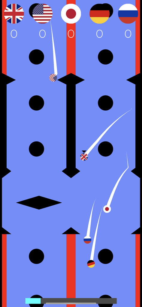 Marble Race Ultimate - Marble Race Ultimate gameplay screen showing marbles with country flags racing through a vertical obstacle course