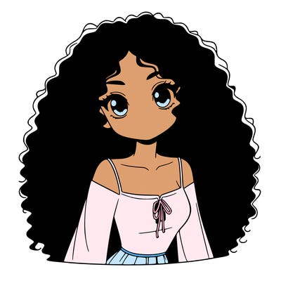 a black anime girl with long afro hair