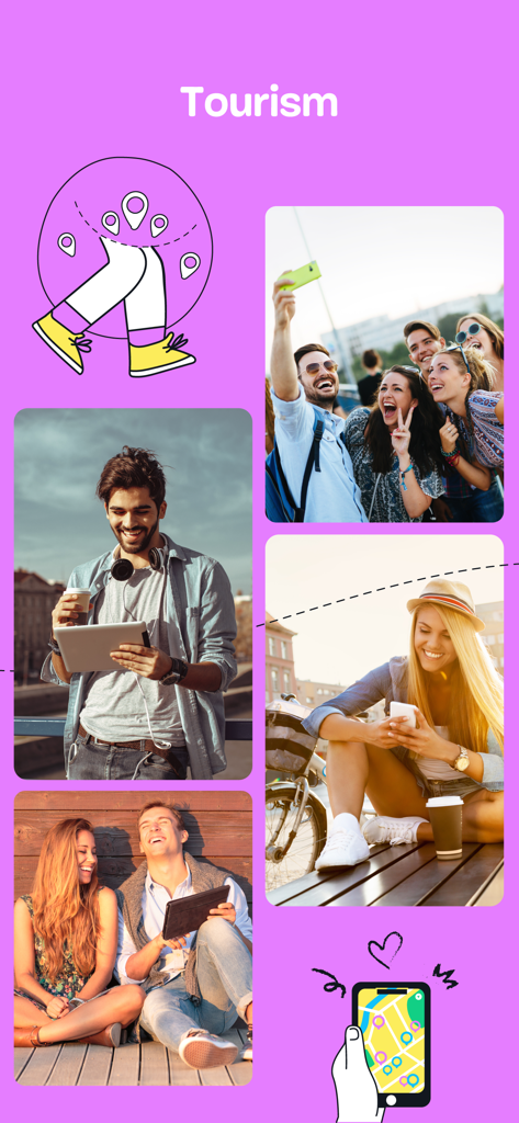 Loquiz - Collage of people using the Loquiz app for outdoor tourism and city tours