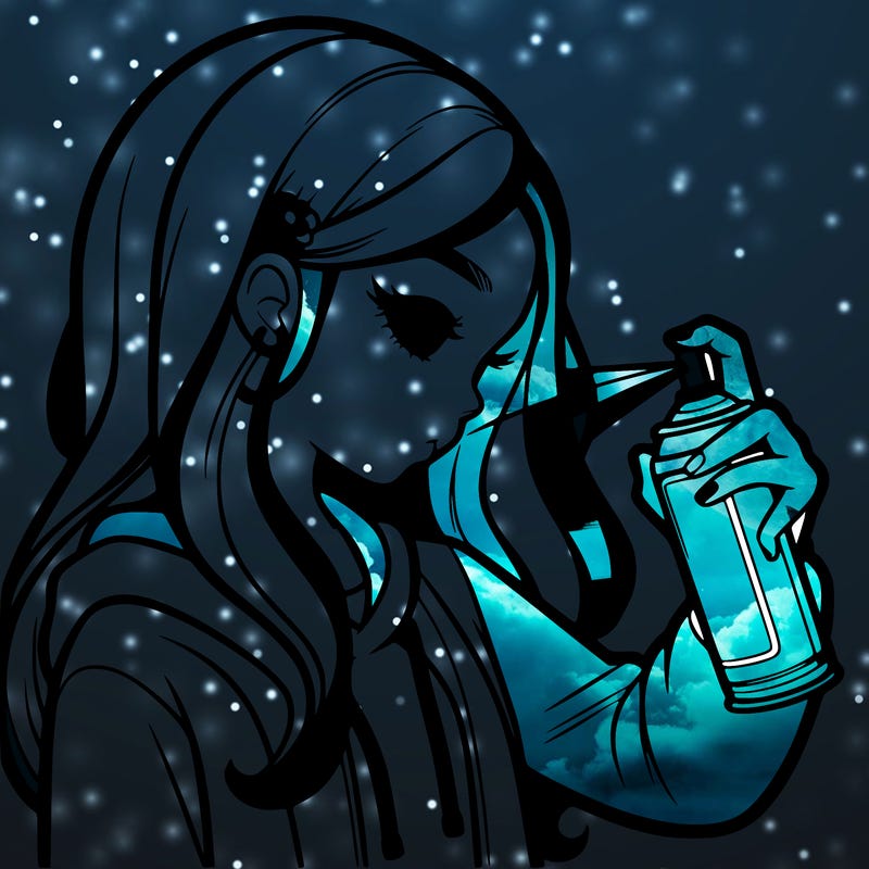 a realistic girl spray painting