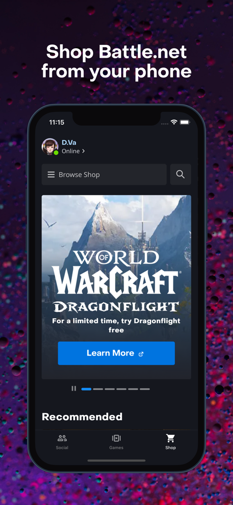 Battle.net - Battle.net mobile app shop screen showing a World of Warcraft promotion