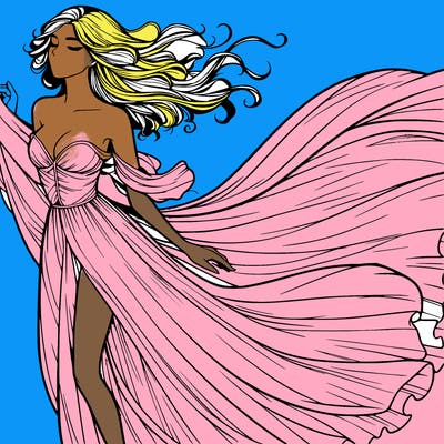 realistic woman in dress flowing the the wind