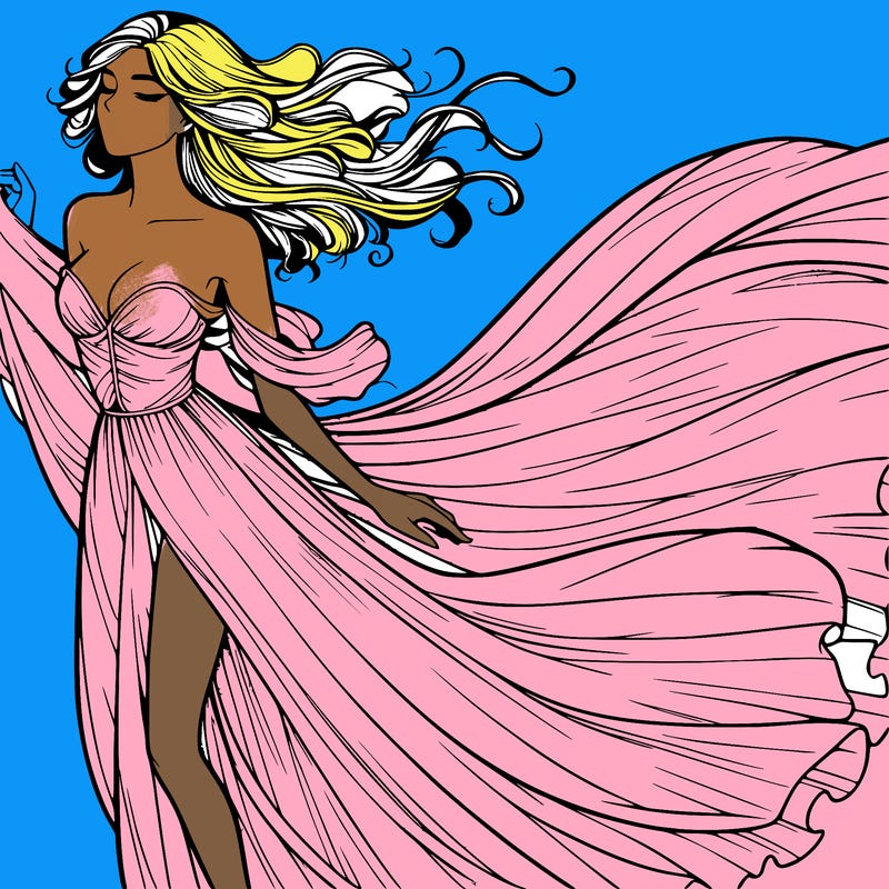 realistic woman in dress flowing the the wind