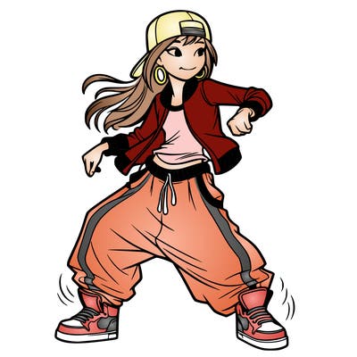 teenage girl doing street dance in baggy clothes