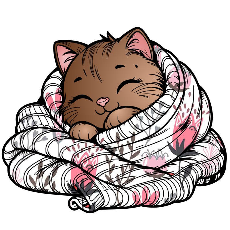 realistic cozy cat in a blanket