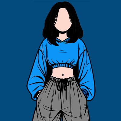 realistic girl faceless with baggy pants and a crop top