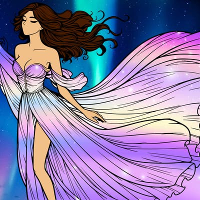 realistic woman in dress flowing the the wind