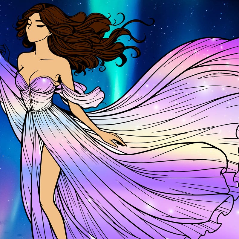 realistic woman in dress flowing the the wind