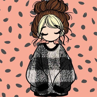 girl with baggy sweatshirt and messy bun