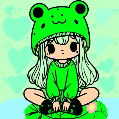 a girl wearing a frog hat and some frog socks
