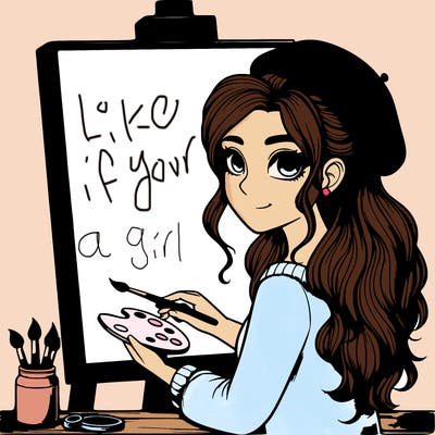 realistic girl artist painting a blank canvas