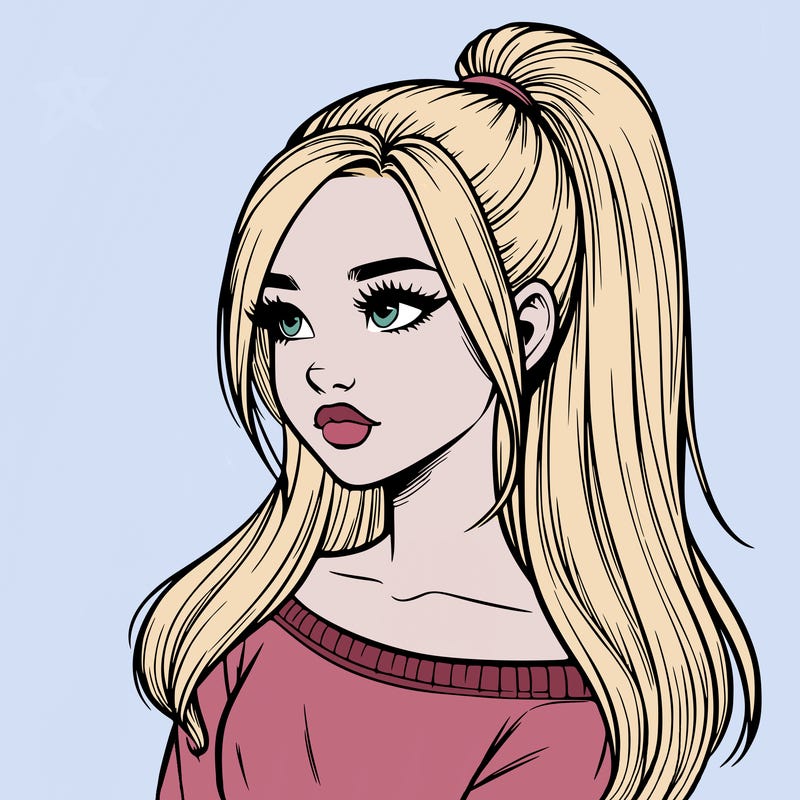 realistic girl with a high ponytail