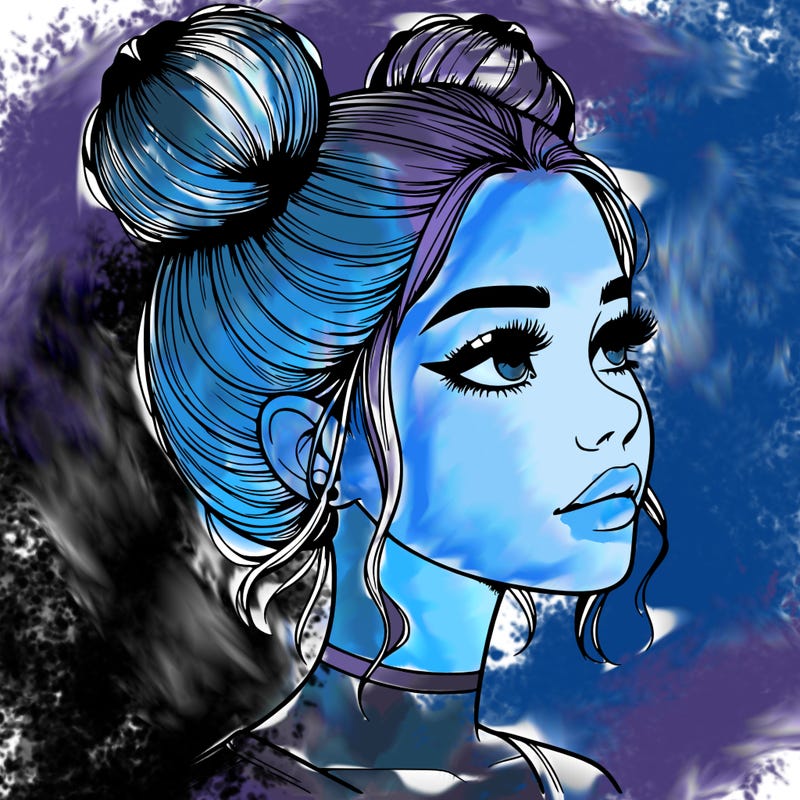 realistic girl with buns on the top of her head