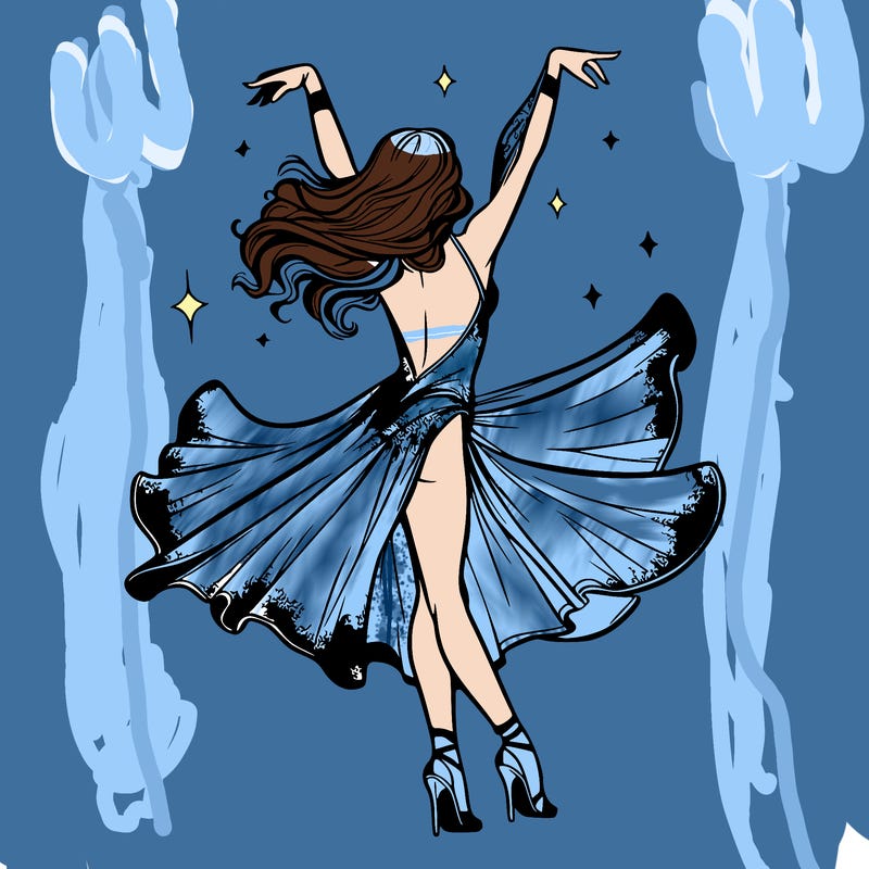 dancer dancing with a shimmery costume on realistic