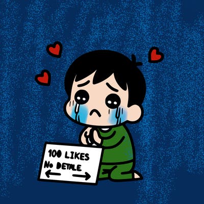 sad person begging for 100 likes