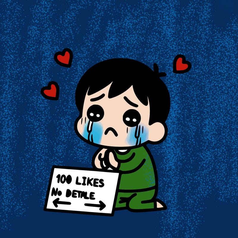 sad person begging for 100 likes