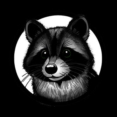 a realistic raccoon inside a circle