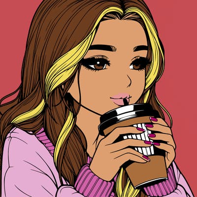 realistic girl drinking coffee